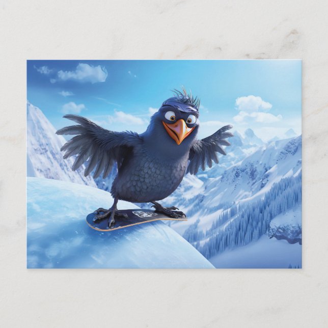 Postal Snowboarding Raven In Winter Toon Style (Anverso)