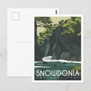 Postal Snowdonia Inglaterra Famoso Ilustracion de Viajes