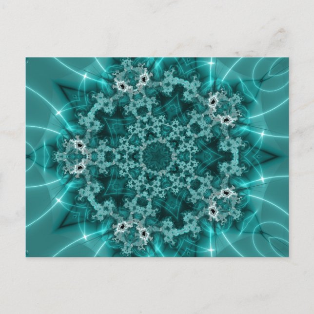Postal Snowflake | Arte fractal azul y blanco (Anverso)
