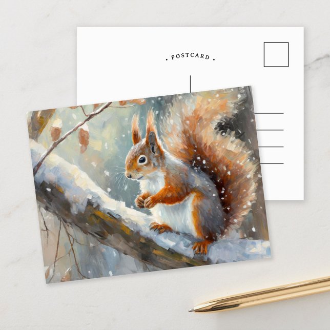 Postal Snowley Winter Squirrel Arte Moderno (Subido por el creador)