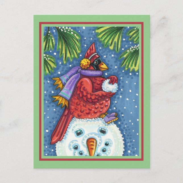 POSTAL SNOWMAN BODYGUARD, NAVIDADES CARDINAL REDBIRD (Anverso)