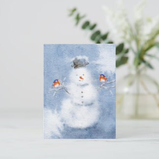 Postal Snowman color agua | El invierno encantador