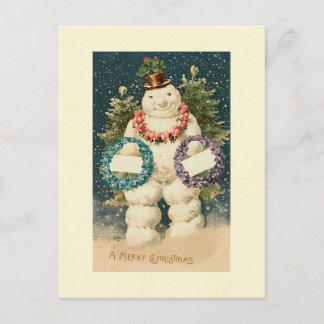 Postal Snowman con decoración de Wreath