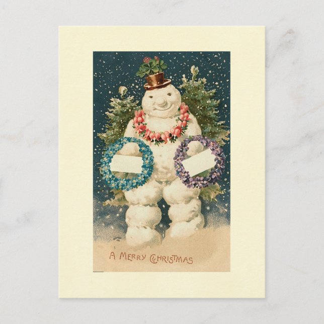 Postal Snowman con decoración de Wreath (Anverso)