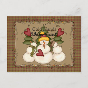 Postal Snowman con las manos frías y el corazón cá
