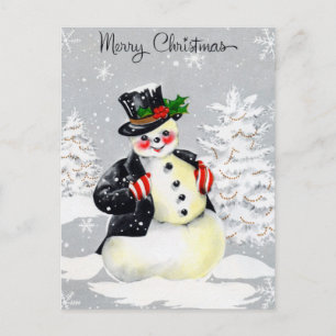 Postal Snowman con queso Rosy con sombrero de punta y Mit