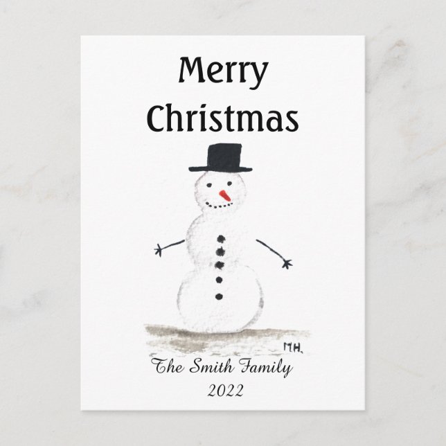 Postal Snowman Cute Winter Snowflake Retro Vintage (Anverso)