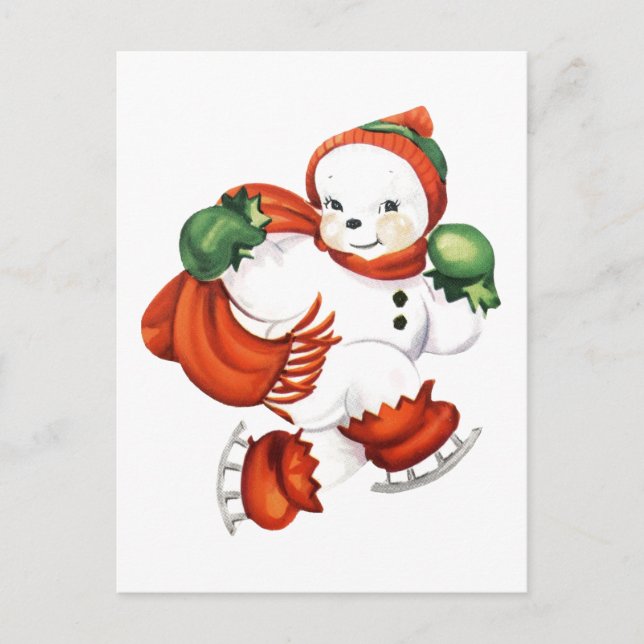 Postal Snowman de patinaje retro (Anverso)