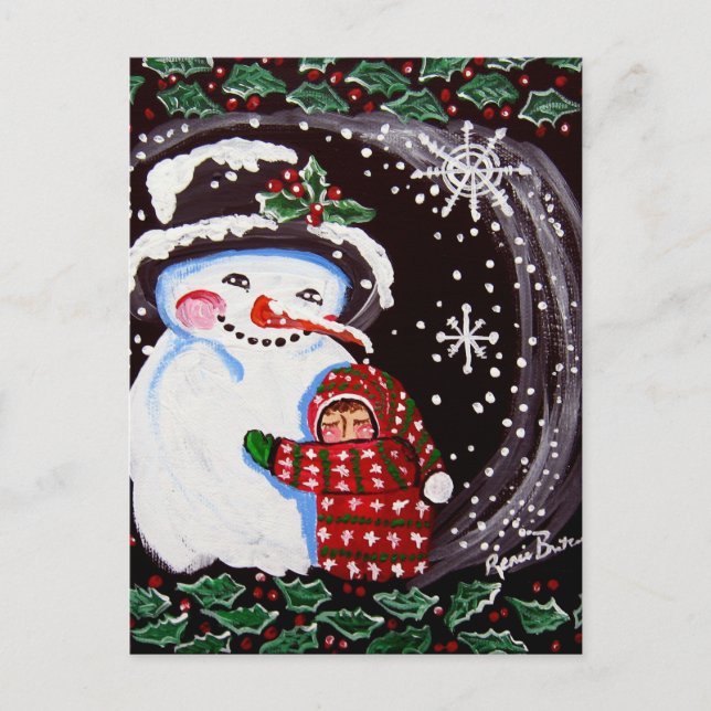 Postal Snowman Hug Winter Folk (Anverso)