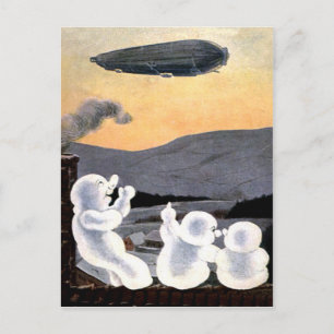 Postal Snowman lanzando zeppelin al cielo, graciosa cosec