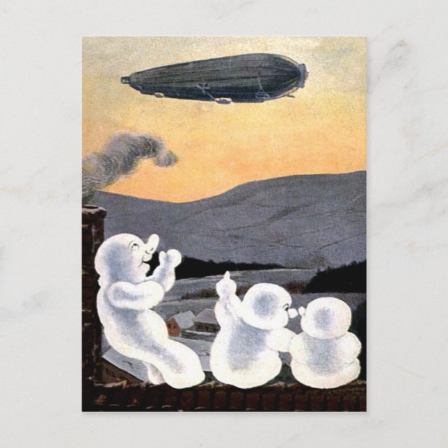 Postal Snowman lanzando zeppelin al cielo, graciosa cosec (Anverso)