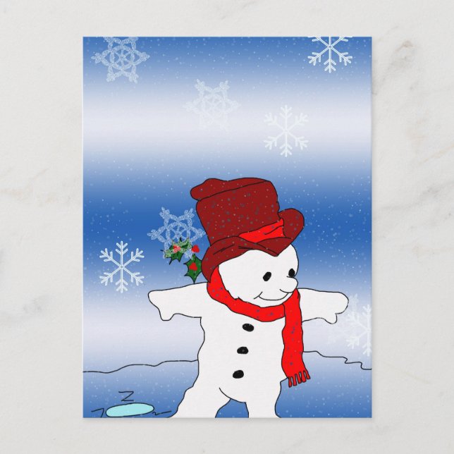 Postal Snowman patinando en rojo (Anverso)