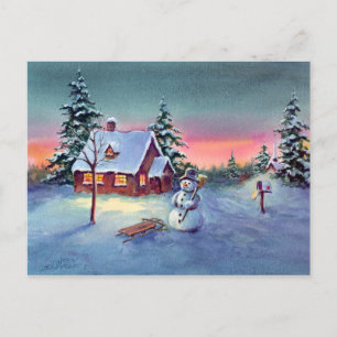 Postal SNOWMAN & SLED by SHARON SHARPE
