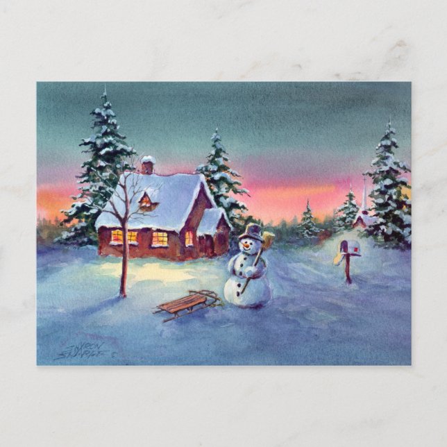 Postal SNOWMAN & SLED by SHARON SHARPE (Anverso)