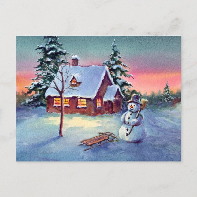 Postal SNOWMAN & SLED by SHARON SHARPE (Anverso)