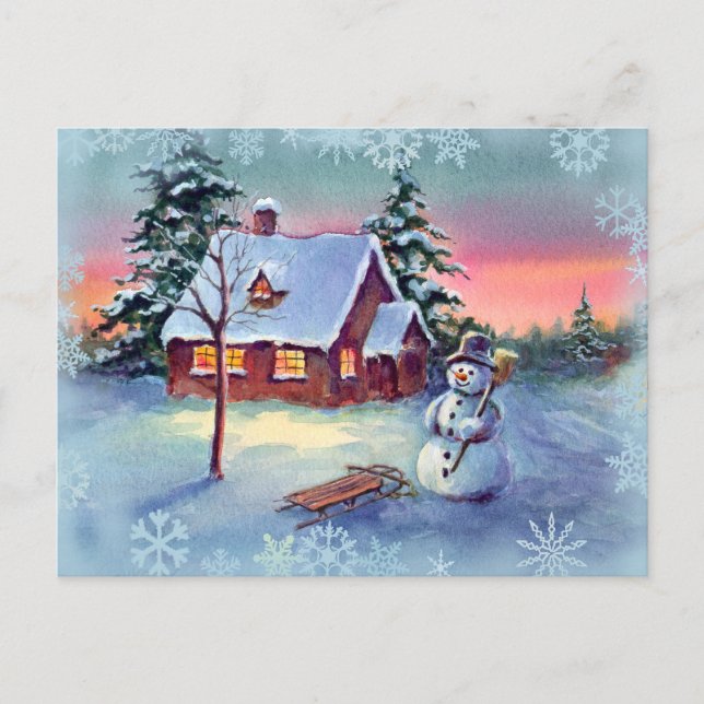 POSTAL SNOWMAN & SNOWFLAKES DE SHARON SHARPE (Anverso)