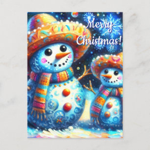 Postal Snowman Snowman de arte folklórico mexicano