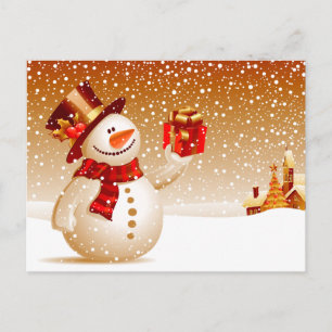 Postal Snowman y las estrellas doradas