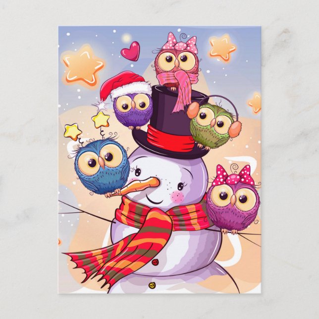 Postal Snowman y Owls (Anverso)