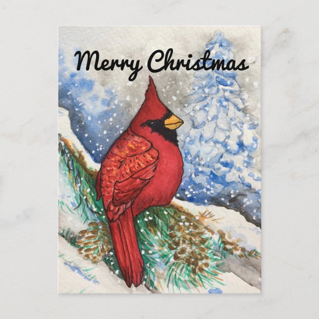 Postal Snowowley Cardenal Rojo Feliz Navidad (Anverso)