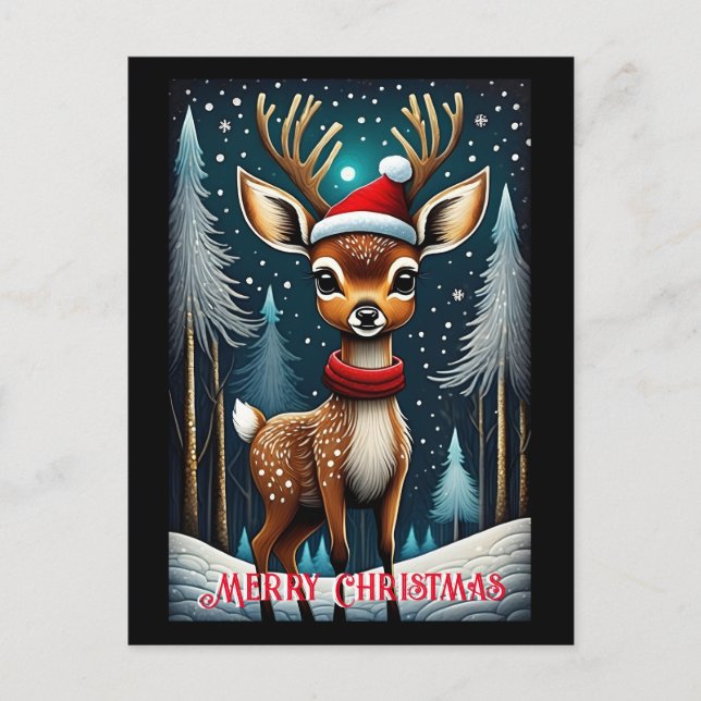 Postal Snowowley Forest Cute Santa Baby Deer Navidades (Anverso)