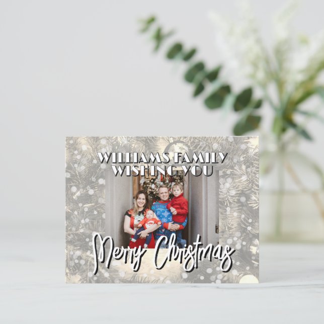 Postal Snowy family picture Christmas (Anverso de pie)