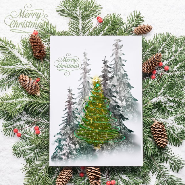 Postal  Snowy Forest Christmas Tree holiday postcard (Subido por el creador)