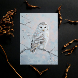 Postal Snowy Owl on Winter Branch – Nature Art