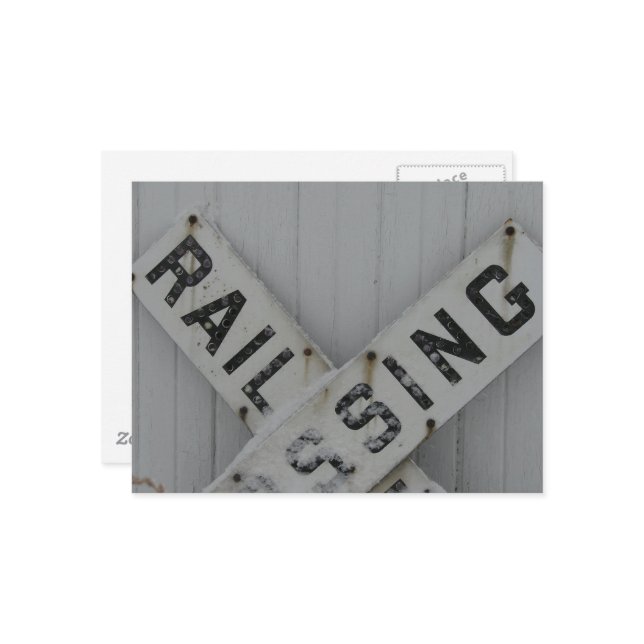 Postal Snowy Rail Crossing Sign (Anverso/Reverso In Situ)