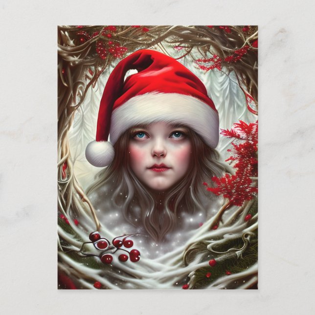 Postal Snowy Whimsical Fantasy Santa Retrato (Anverso)