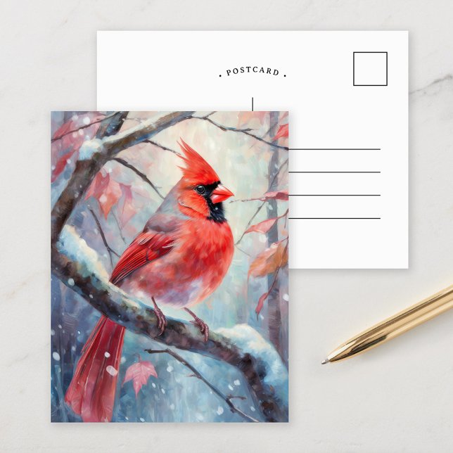 Postal Snowy Winter Cardinal Modern Art (Subido por el creador)