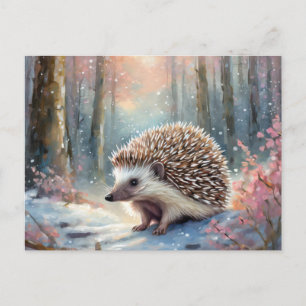 Postal Snowy Winter Hedgehog Arte Moderno