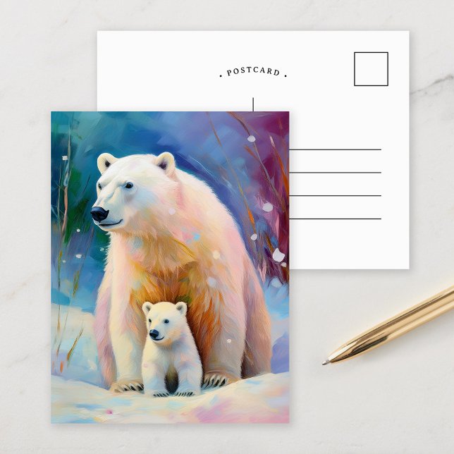 Postal Snowy Winter Polar Bears Modern Art (Subido por el creador)