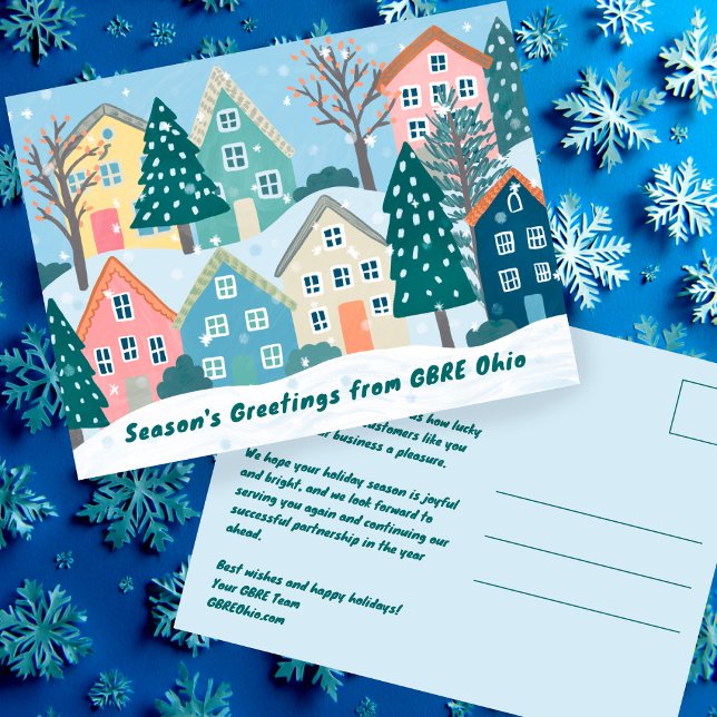 Postal Snowy Winter Village Holiday Christmas CUSTOM (Snowy Winter Village Holiday Christmas CUSTOM Illustration Non-Photo Business Customer Postcard
)