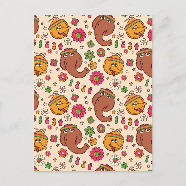 Postal Snuffleupagus y Big Bird Groovy Flower Pattern (Anverso)