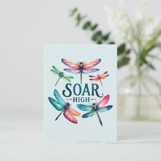 Postal Soar High - Dragonfly Colorful Inspirador (Anverso de pie)