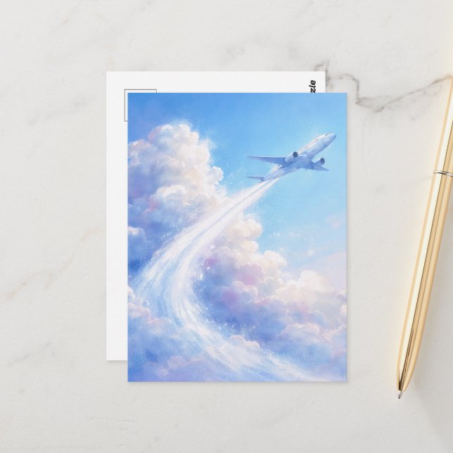 Postal Soaring Plane - Pastel Painting Style Art (Anverso/Reverso In Situ)