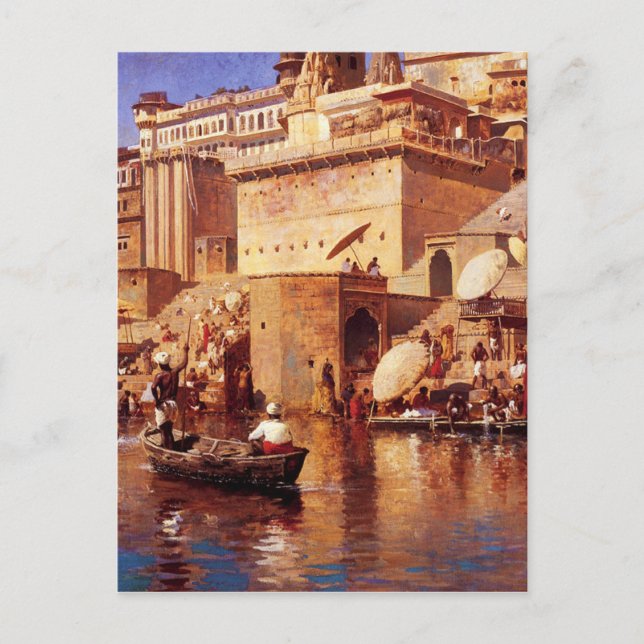 Postal Sobre el río Benares por Edwin Lord Weeks (Anverso)
