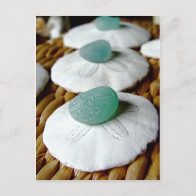 Postal Sobre El Vaso Del Mar Verde azulado De Arena (Anverso)