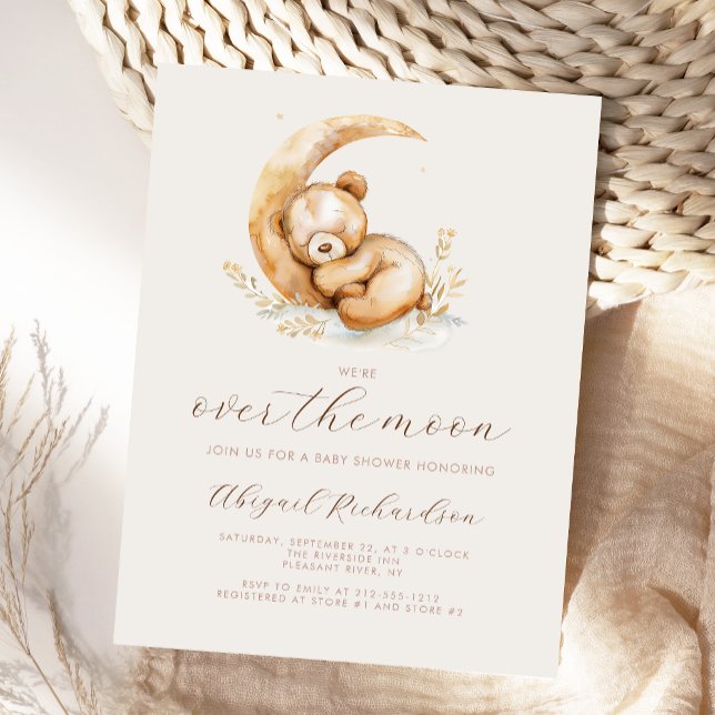 Postal Sobre la luna Boho Teddy Oso Neutral Baby Shower (Subido por el creador)