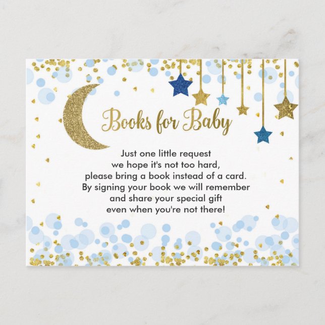 Postal Sobre la luna - Libros azules de Baby Shower para  (Anverso)