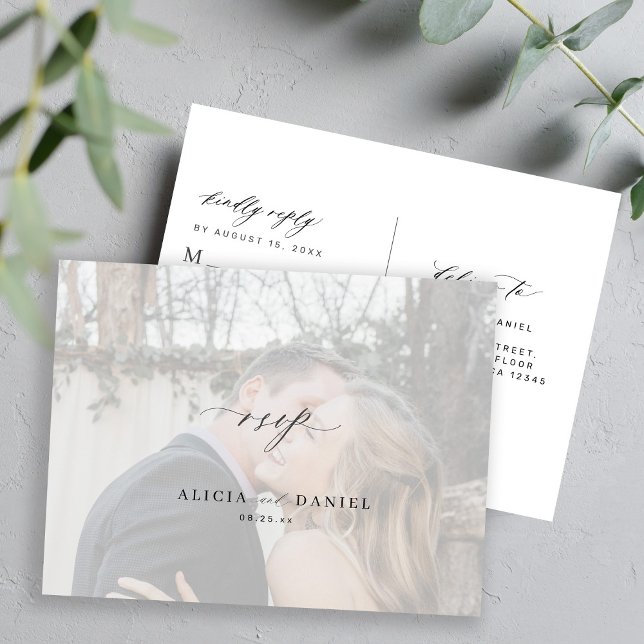 Postal Sobrecarga de fotos simple boda moderna RSVP (Subido por el creador)