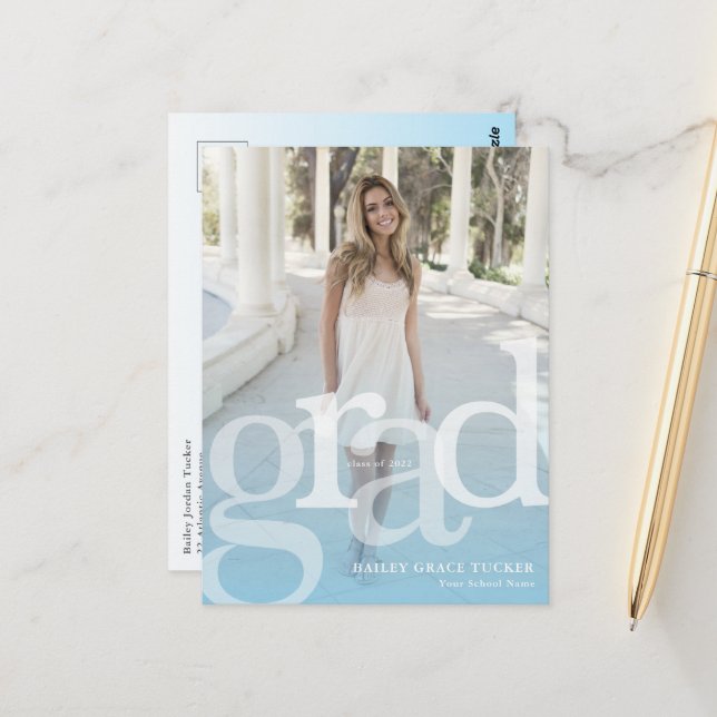 Postal Sobrecarga simple de azul claro GRAD cualquier año (Anverso/Reverso In Situ)