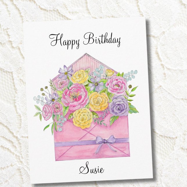 Postal Sobres Florales de Deseos de Cumpleaños Personales (Subido por el creador)