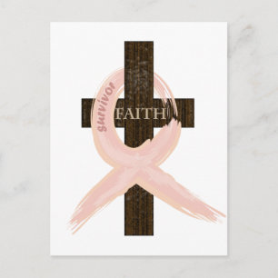 Postal Sobreviviente de cáncer de mama Cinta rosada-Cruz