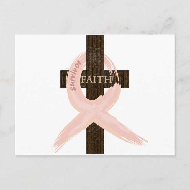 Postal Sobreviviente de cáncer de mama Cinta rosada-Cruz  (Anverso)