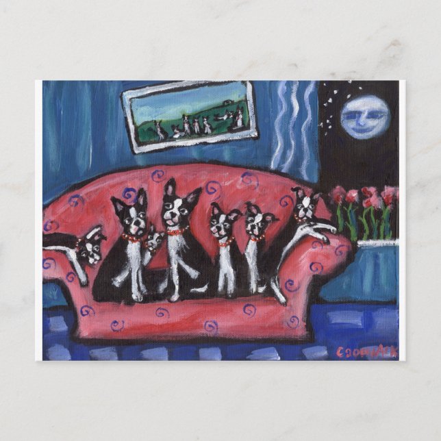 Postal sofá de la familia Boston Terrier (Anverso)
