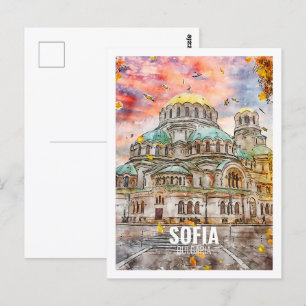 Postal Sofía Bulgaria Famoso Sketch acuarela de viajes