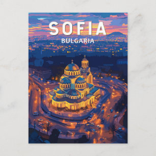 Postal Sofia Bulgaria Ilustración Arte de Viaje Vintage