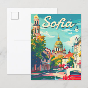 Postal Sofia Bulgaria Ilustracion de Viaje Retro Vintage